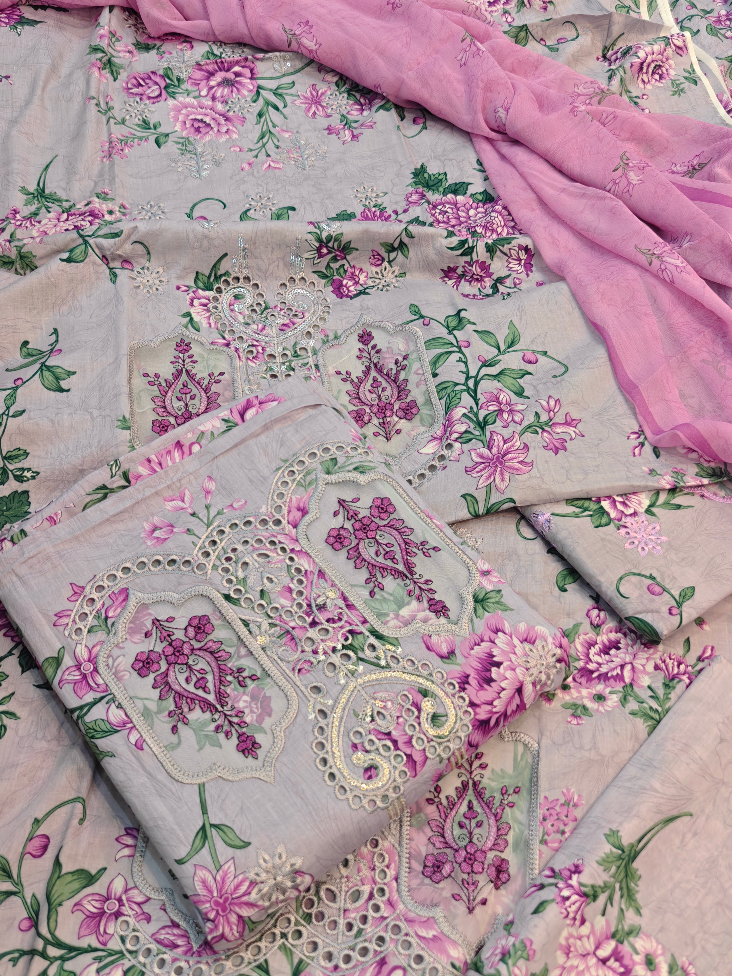 Embroidered three piece article pg67