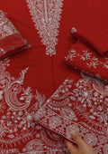 Red ♥️ embroidered winter three piece article gb689 fatima collection