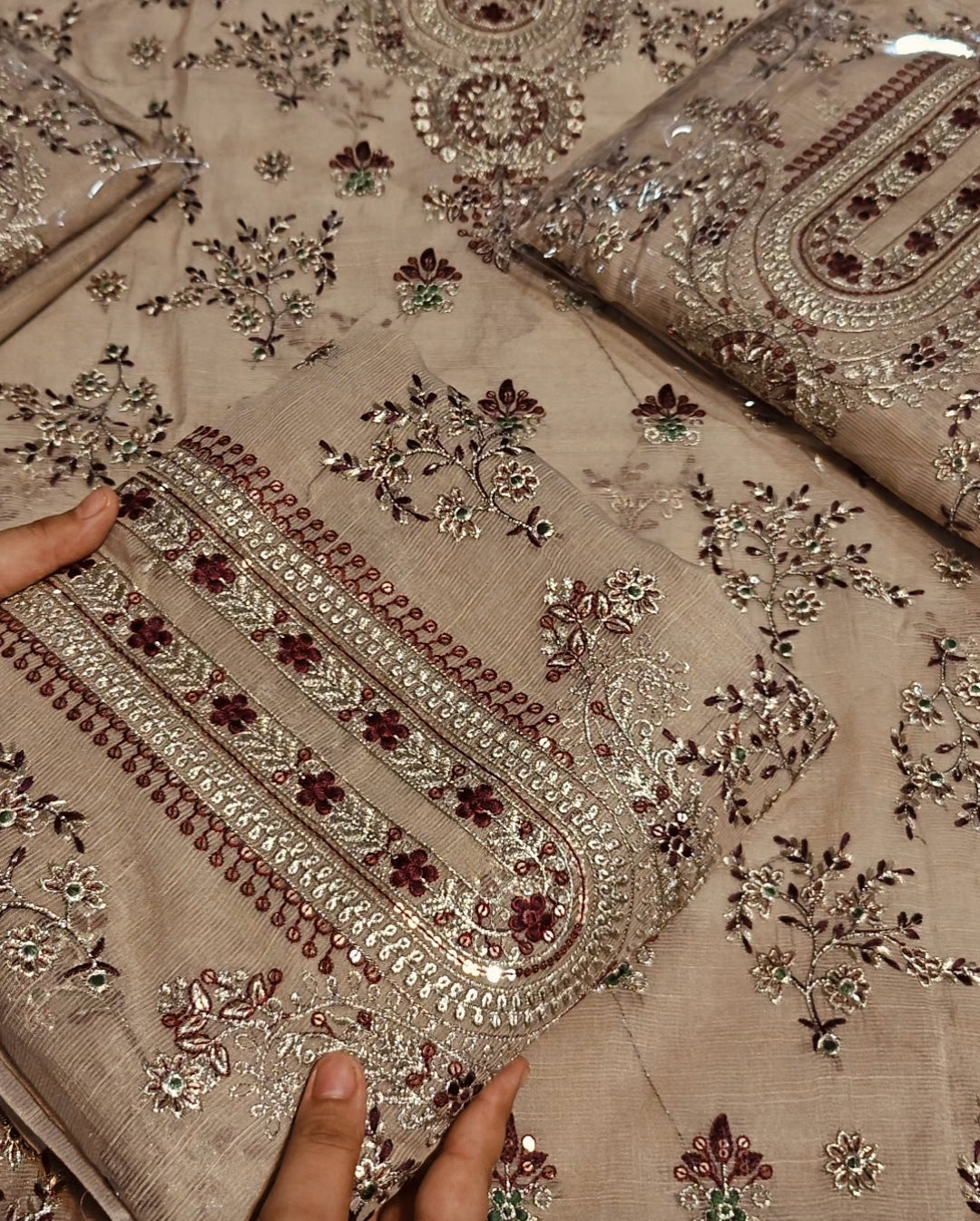 Embroidered khadii net two piece article s278