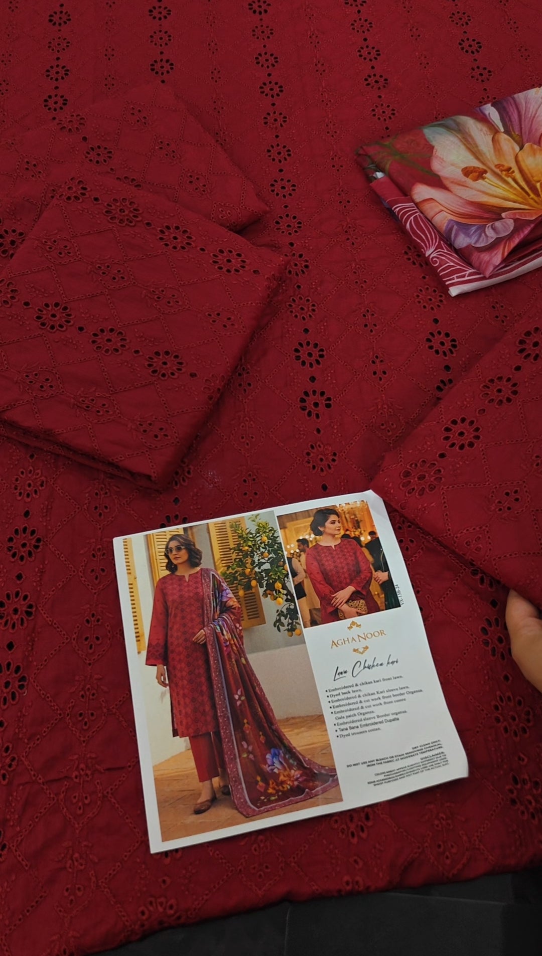 Full embroidered chicken kari three piece article rn287