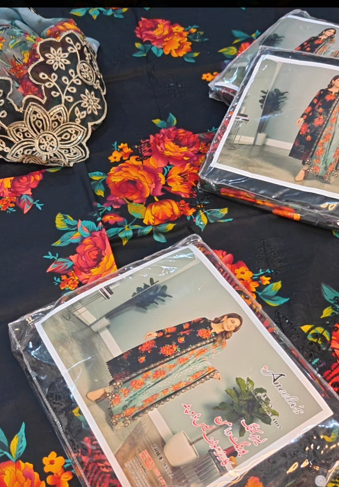 Printed embroidered three piece  article jf467