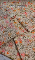 CRIMSON PRINTED AND EMBROIDERED THREE PIECE ARTICLE1400d